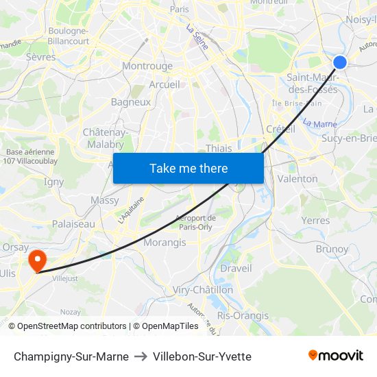 Champigny-Sur-Marne to Villebon-Sur-Yvette map