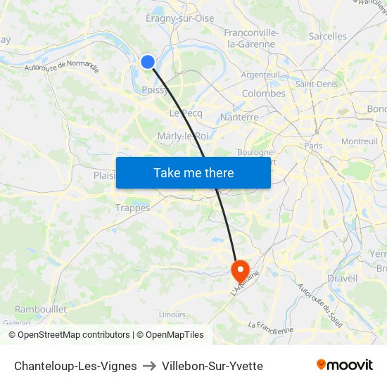 Chanteloup-Les-Vignes to Villebon-Sur-Yvette map