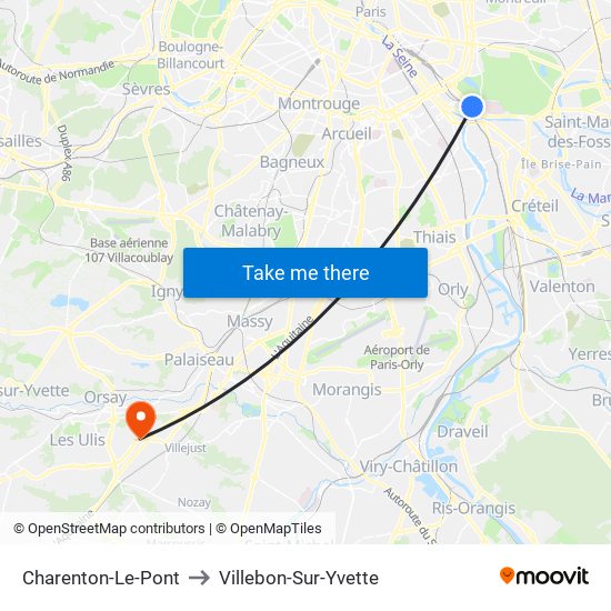 Charenton-Le-Pont to Villebon-Sur-Yvette map