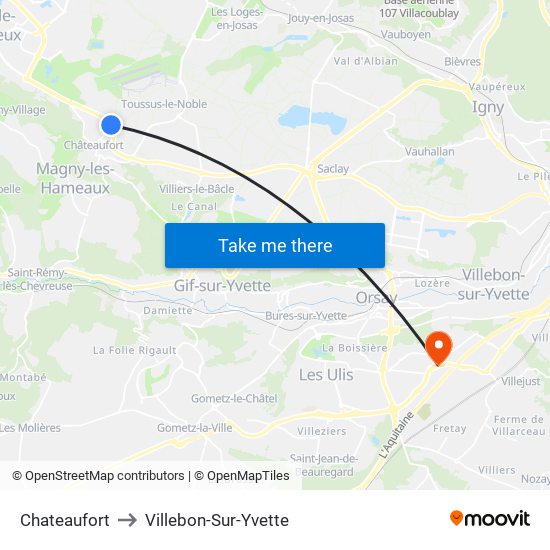 Chateaufort to Villebon-Sur-Yvette map
