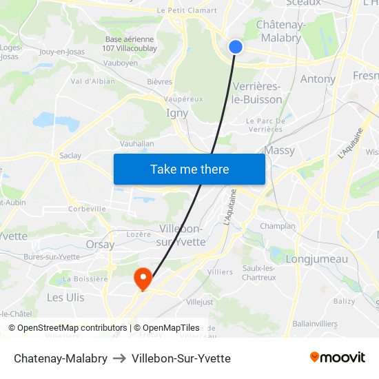 Chatenay-Malabry to Villebon-Sur-Yvette map