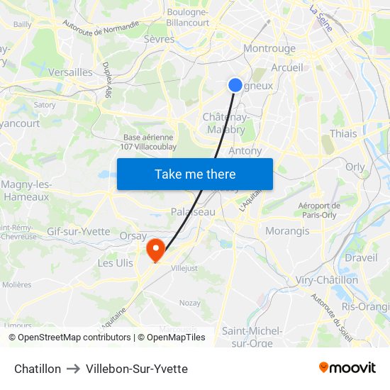 Chatillon to Villebon-Sur-Yvette map