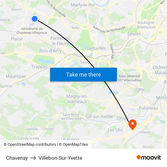 Chavenay to Villebon-Sur-Yvette map