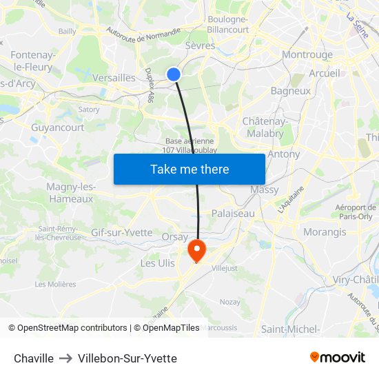 Chaville to Villebon-Sur-Yvette map