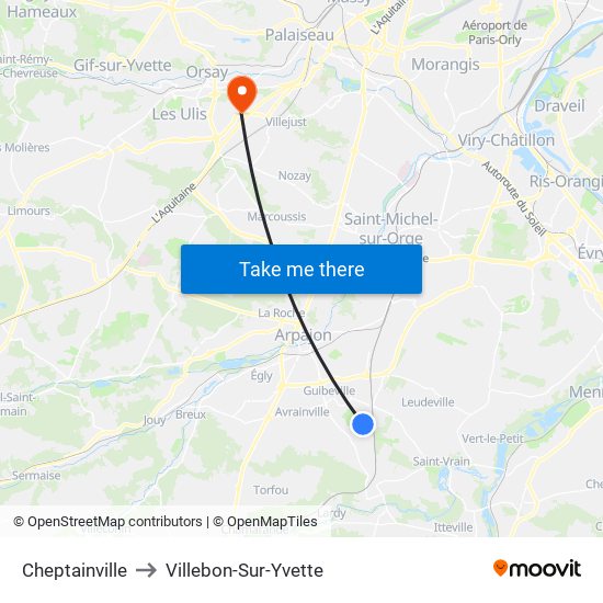 Cheptainville to Villebon-Sur-Yvette map