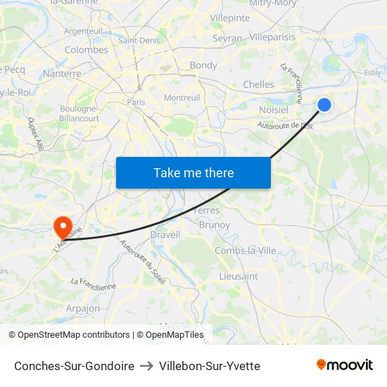 Conches-Sur-Gondoire to Villebon-Sur-Yvette map