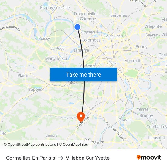Cormeilles-En-Parisis to Villebon-Sur-Yvette map