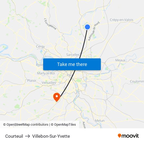 Courteuil to Villebon-Sur-Yvette map