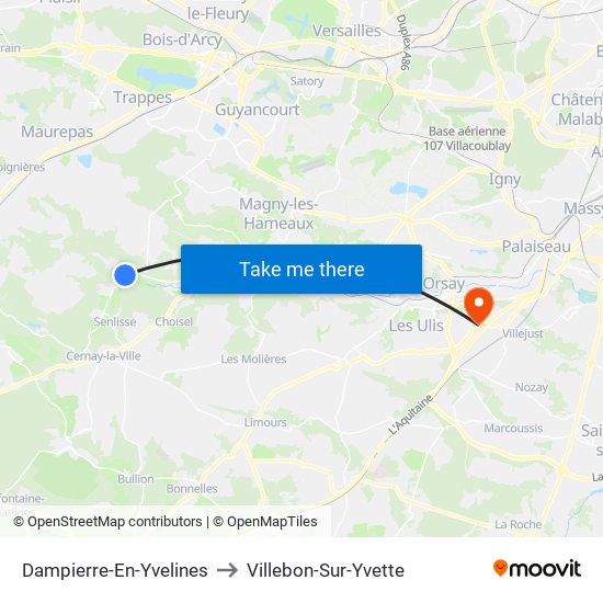 Dampierre-En-Yvelines to Villebon-Sur-Yvette map