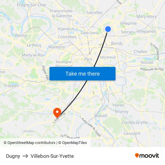 Dugny to Villebon-Sur-Yvette map