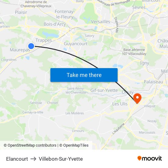 Elancourt to Villebon-Sur-Yvette map