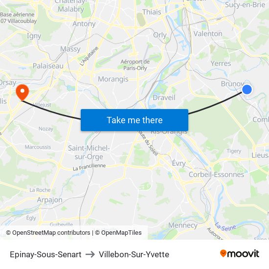 Epinay-Sous-Senart to Villebon-Sur-Yvette map