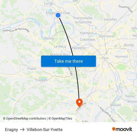 Eragny to Villebon-Sur-Yvette map