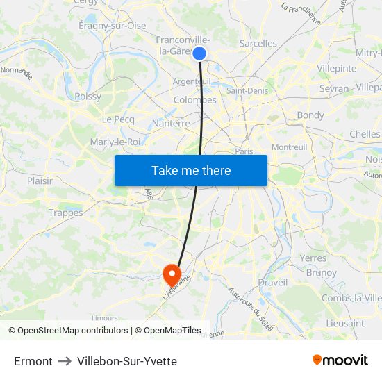 Ermont to Villebon-Sur-Yvette map