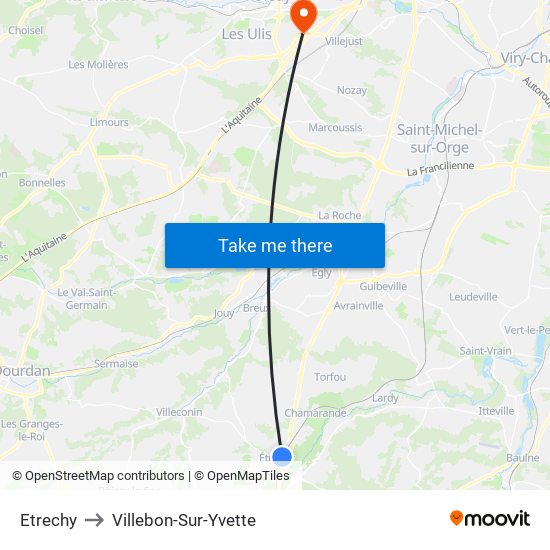 Etrechy to Villebon-Sur-Yvette map