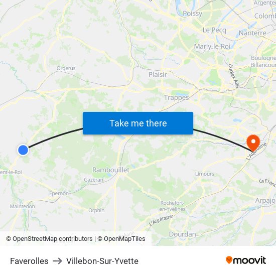 Faverolles to Villebon-Sur-Yvette map