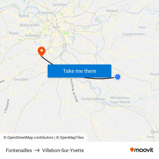 Fontenailles to Villebon-Sur-Yvette map