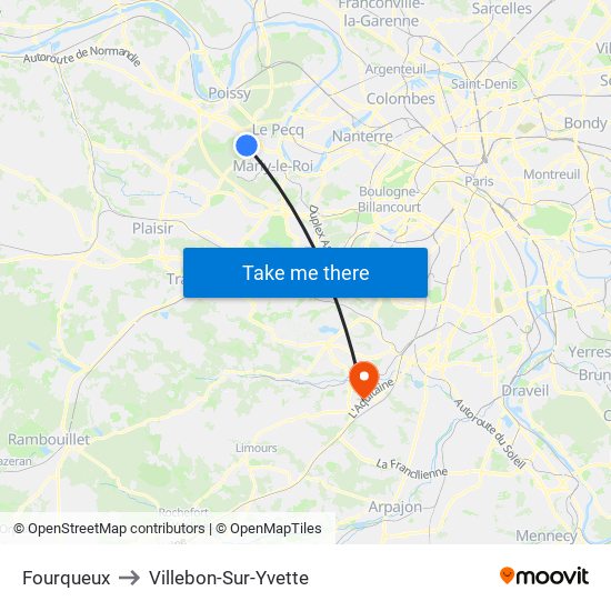 Fourqueux to Villebon-Sur-Yvette map