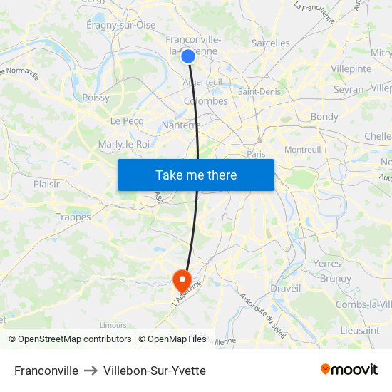 Franconville to Villebon-Sur-Yvette map