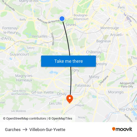 Garches to Villebon-Sur-Yvette map