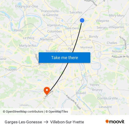 Garges-Les-Gonesse to Villebon-Sur-Yvette map