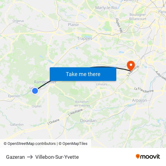 Gazeran to Villebon-Sur-Yvette map