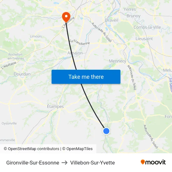 Gironville-Sur-Essonne to Villebon-Sur-Yvette map