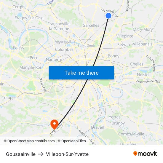Goussainville to Villebon-Sur-Yvette map