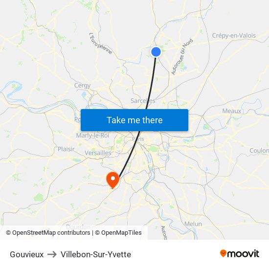 Gouvieux to Villebon-Sur-Yvette map