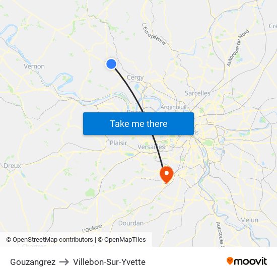 Gouzangrez to Villebon-Sur-Yvette map