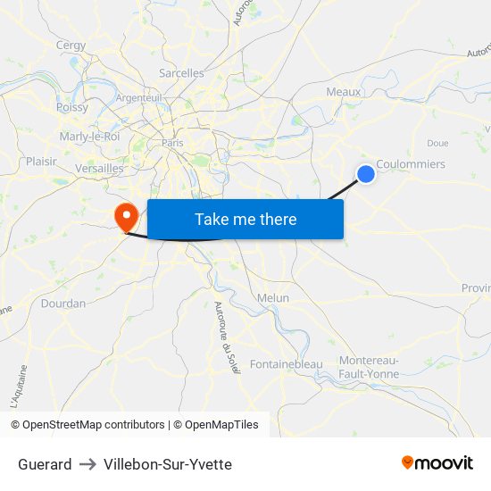 Guerard to Villebon-Sur-Yvette map