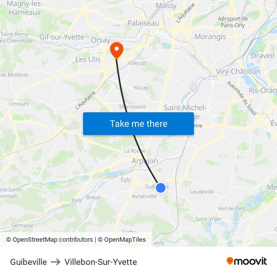 Guibeville to Villebon-Sur-Yvette map