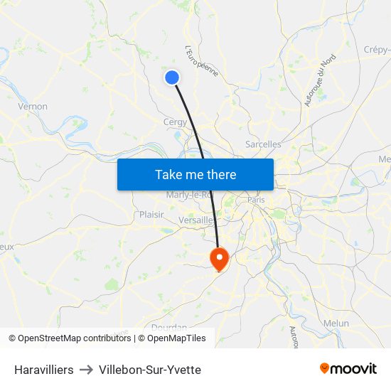 Haravilliers to Villebon-Sur-Yvette map