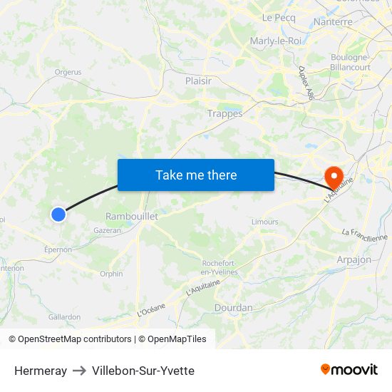 Hermeray to Villebon-Sur-Yvette map