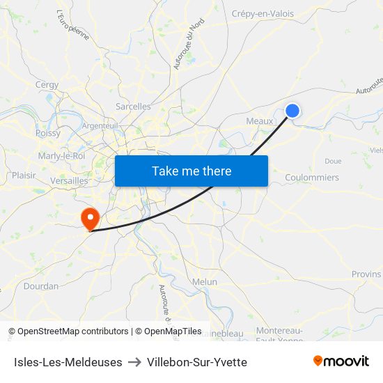 Isles-Les-Meldeuses to Villebon-Sur-Yvette map