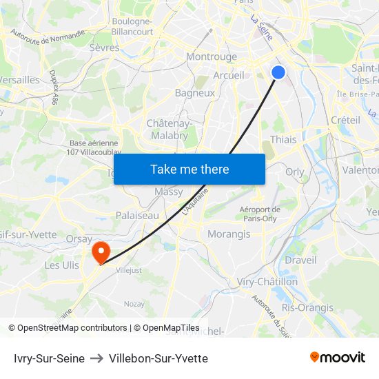 Ivry-Sur-Seine to Villebon-Sur-Yvette map