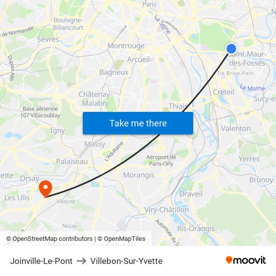 Joinville-Le-Pont to Villebon-Sur-Yvette map