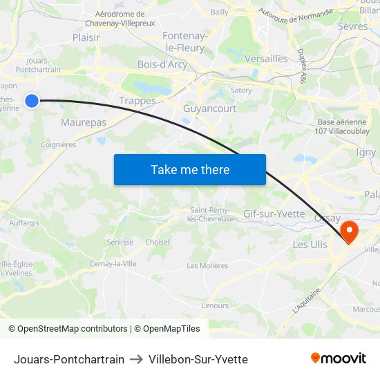 Jouars-Pontchartrain to Villebon-Sur-Yvette map