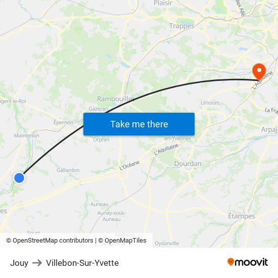 Jouy to Villebon-Sur-Yvette map