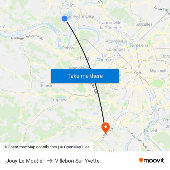 Jouy-Le-Moutier to Villebon-Sur-Yvette map