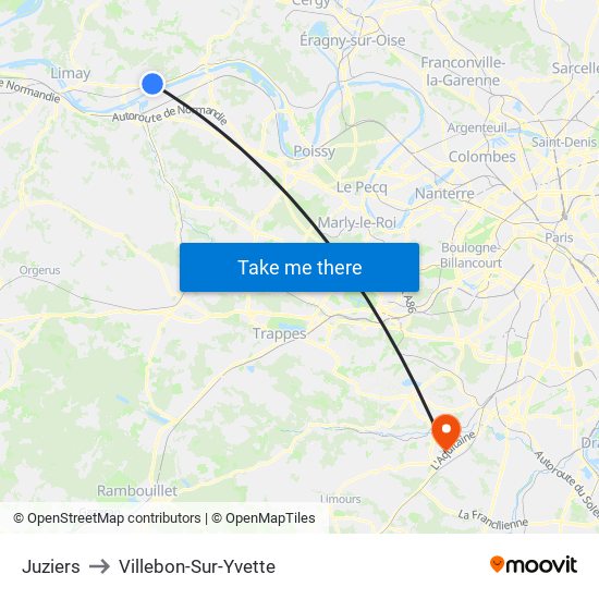 Juziers to Villebon-Sur-Yvette map