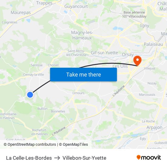 La Celle-Les-Bordes to Villebon-Sur-Yvette map