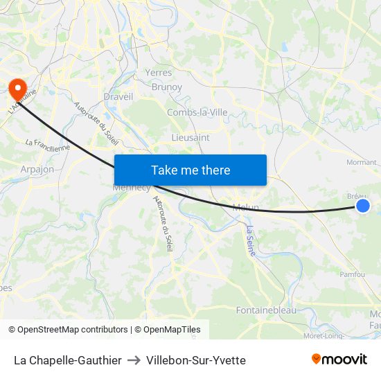 La Chapelle-Gauthier to Villebon-Sur-Yvette map