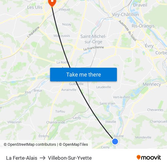 La Ferte-Alais to Villebon-Sur-Yvette map