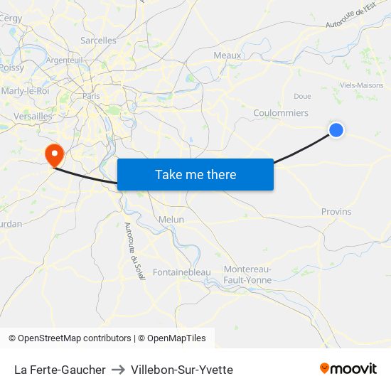 La Ferte-Gaucher to Villebon-Sur-Yvette map