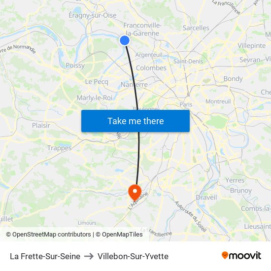 La Frette-Sur-Seine to Villebon-Sur-Yvette map
