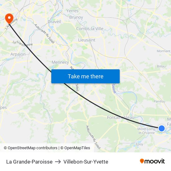 La Grande-Paroisse to Villebon-Sur-Yvette map