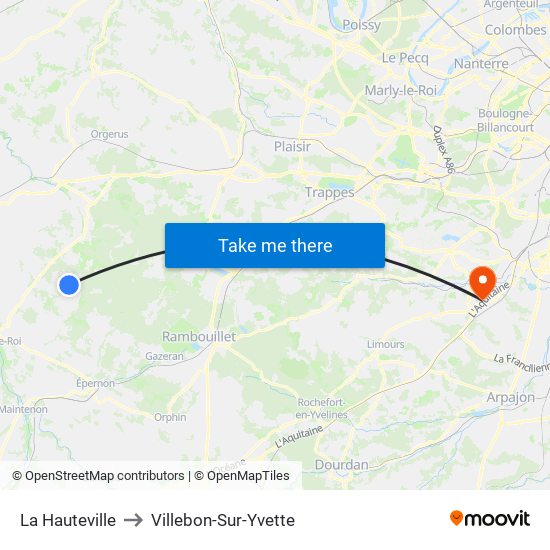 La Hauteville to Villebon-Sur-Yvette map