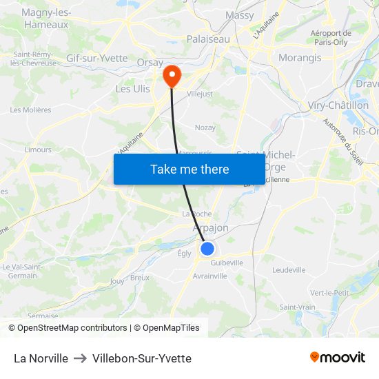 La Norville to Villebon-Sur-Yvette map