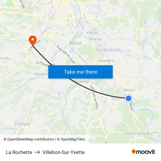 La Rochette to Villebon-Sur-Yvette map
